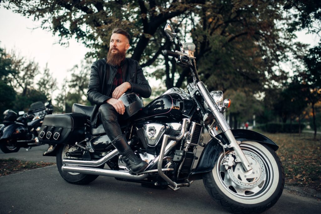 bearded biker with chopper