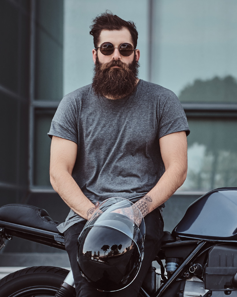 bearded men with motorbike