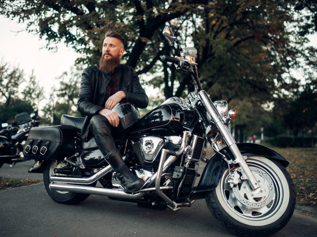 bearded biker with chopper